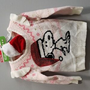 Peanuts NWT Sequined Snoopy with Santa Hat Ruffled Shoulder Sweater